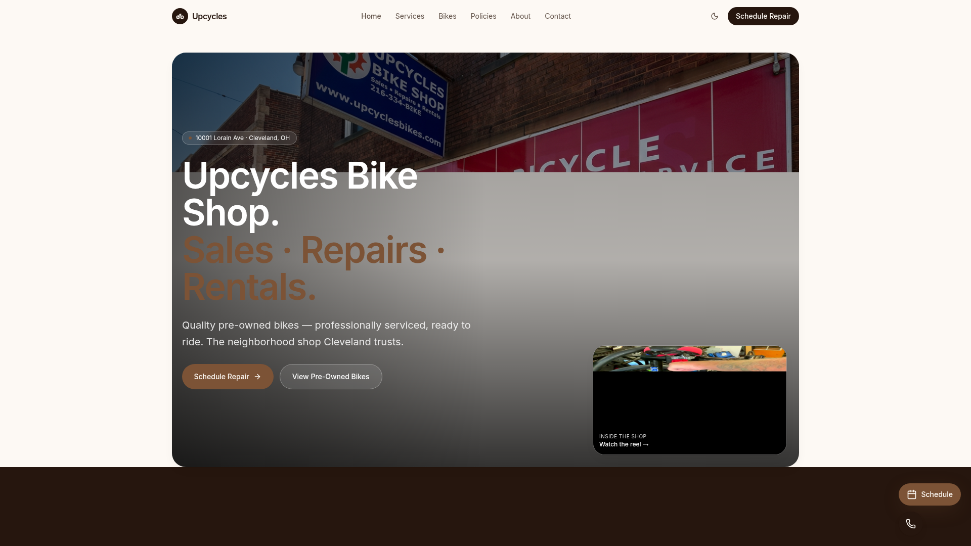 Upcycles Bike Shop website preview